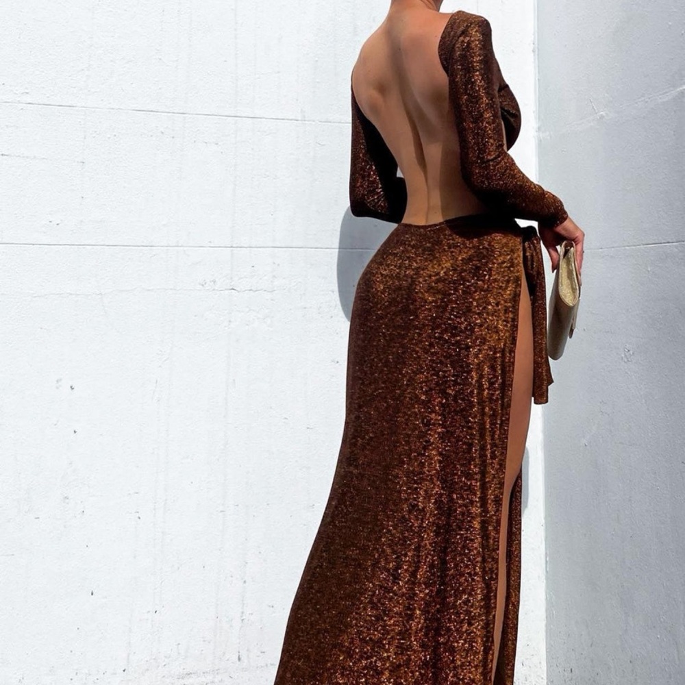 Christina Backless Maxi Wrap Dress -Chocolate Shimmer